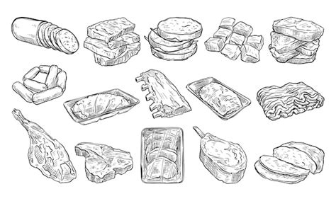 Meat handdrawn collection | Premium Vector
