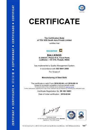 Certificate - BALLKINGS from Ludhiana Punjab India