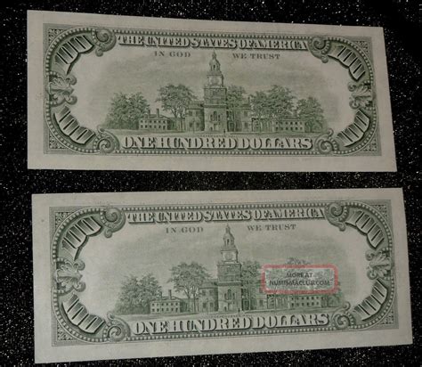 (2) Consecutive 1985 $100 One Hundred Dollar Bills Uncirc.