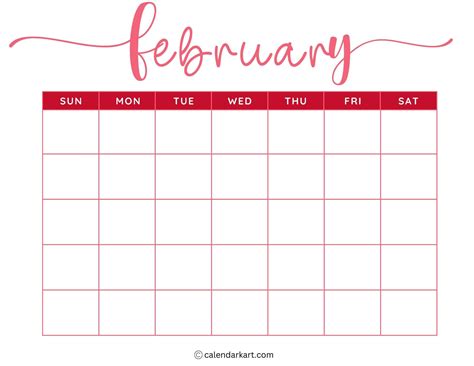 Blank Calendar Template For February