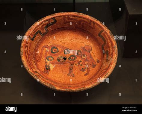 Mayan plate depicting a jaguar made out of ceramic, from the Late ...