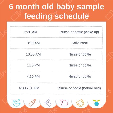 6 month old feeding schedule: Amounts, food chart, formula, breastmilk ...