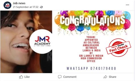 Fact Check: Did Indian High Commission appoint Sri Lankan singer Yohani ...