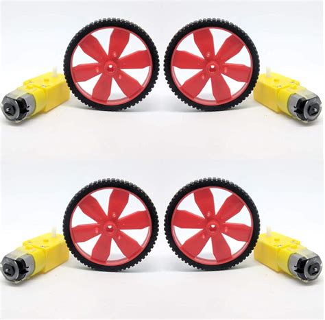 TECHDELIVERS® Set of 4-60 RPM DC Geared Motor + Wheel | Gear motor | BO ...