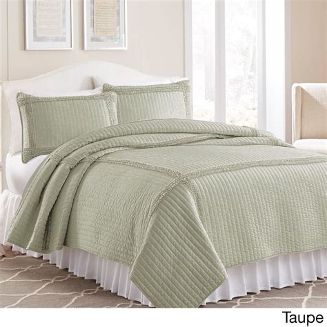 Twin Full Queen King Solid Taupe Beige Ruffles 3 pc Quilt Set Coverlet ...