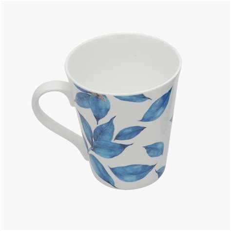 Buy Clay Craft White And Blue Printed Ceramic Mug - 330ml - Set of 2 ...