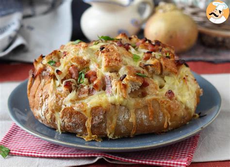 Tartiflette-style stuffed hedgehog bread