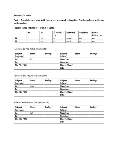 Verb Forms of Go Worksheet 的图像结果
