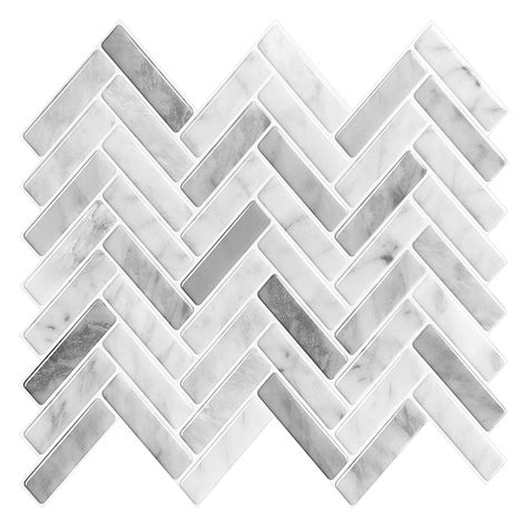 Thicker Upgrade Peel and Stick Gray Marble Herringbone Vinyl Tile