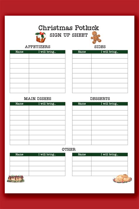 Christmas Potluck Sign Up Sheet Free Printable | Fanny Printable