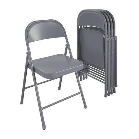 COSCO SmartFold All-Steel Folding Chair, 4-Pack, Grey