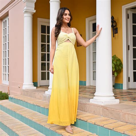 Prismatic Yellow Designer Long Jumpsuit for Women Online – Ordinaree