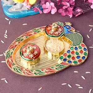 SATVIK 1 Pc Peacock Kankavati Multicolor Roli Chawal/Rice Holder ...