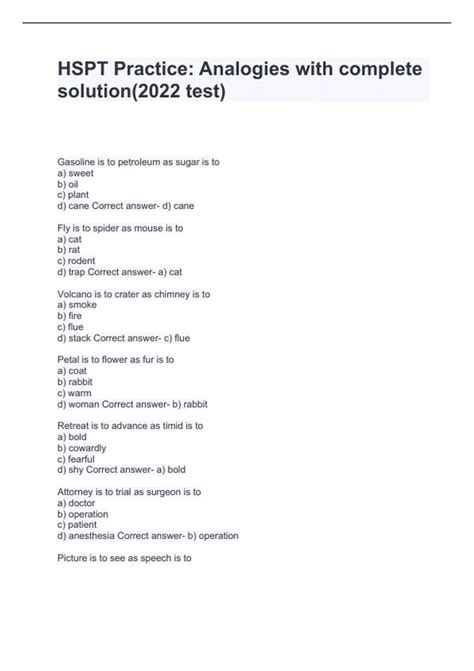 HSPT Practice Test - Verbal Skills 2024 with complete solution ...