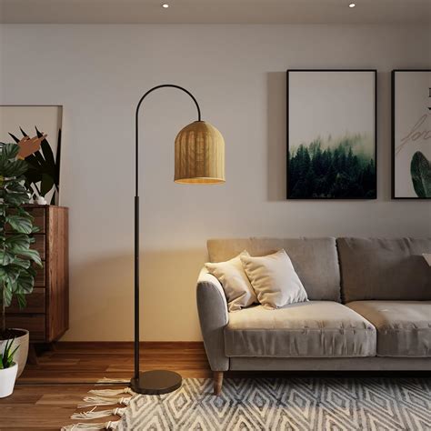 EzeeLum Rattan Floor Lamp, 66in. Boho Floor Lamp with Natural Brown ...