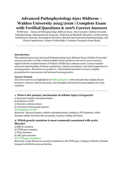 Advanced Pathophysiology 6501 Midterm – Walden University 2025/2026 | Complete Exam with ...