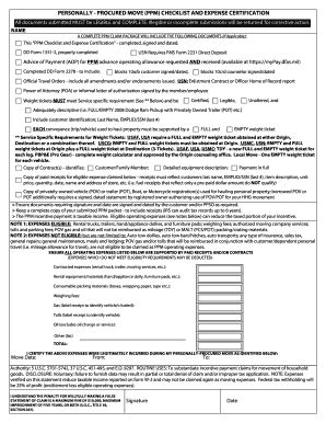 Personally Procured Move Checklist and Expense Certification - Blank ...