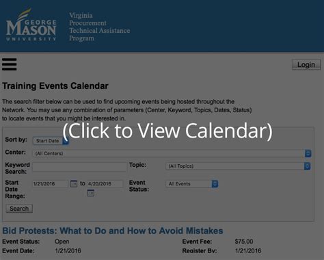 Calendar - Virginia APEX Accelerator at George Mason University ...