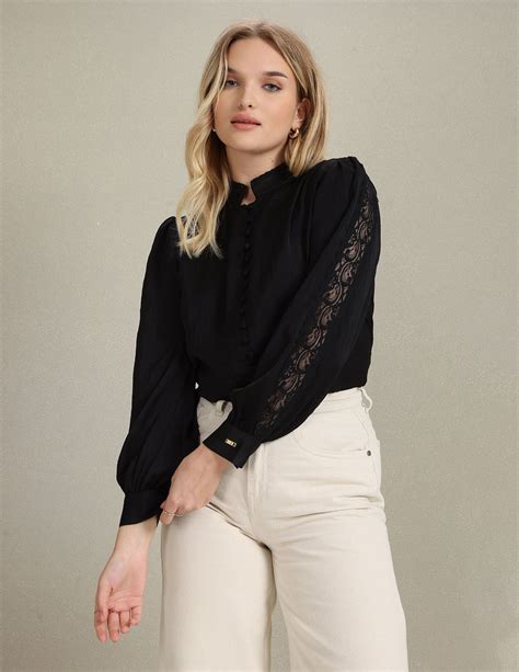 Buy Women Lace Detail Solid Shirt Black|U.S. Polo Assn. India