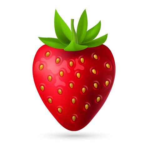 Realistic 3D vector illustration of a ripe red strawberry with a leaf ...