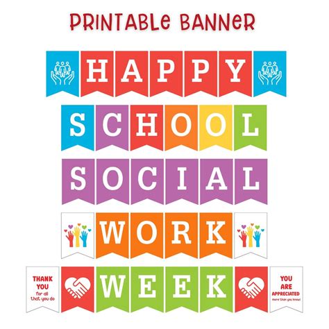 Printable School Social Work Week Banner, Happy School Social Worker Week Decor, Thank You ...
