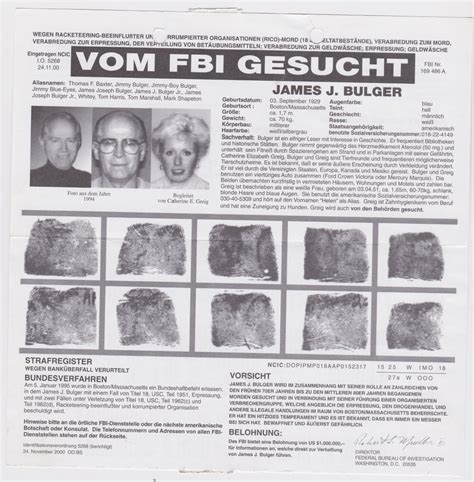 original 2000 German Whitey Bulger FBI Wanted Poster | #4855887148
