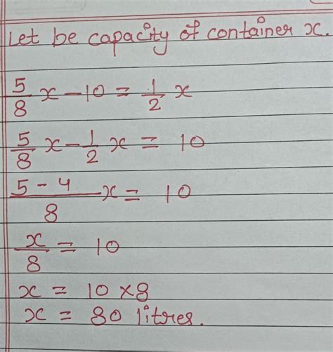 A milk container is ⅝ full.. when 10l of milk is drawn or drawn from it ...