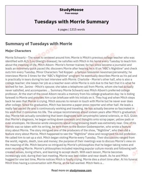 Tuesdays with Morrie Summary Free Essay Example