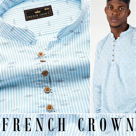 Carolina Sky Blue Prints Premium Cotton Indian Kurta Style Shirt For ...