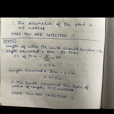 Mr Smith realised that his roll of wire that should be 50m in length is ...