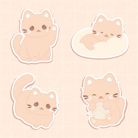 Premium Vector | Cute kawaii cat doodle sticker with various pose ...