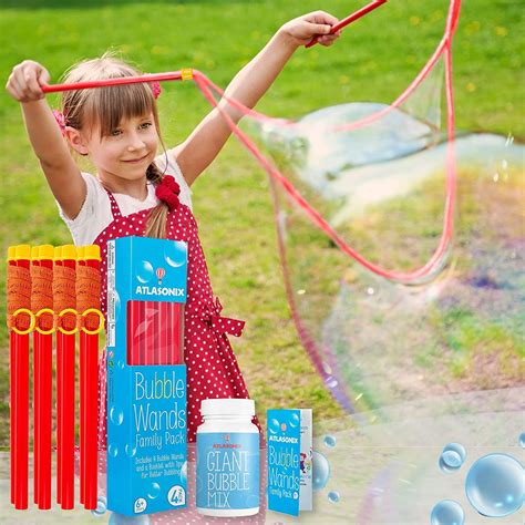 Atlasonix Kids' Giant Bubble Kit - 4 Wands, Big Bubble Maker, Great Fun for Whole Family ...