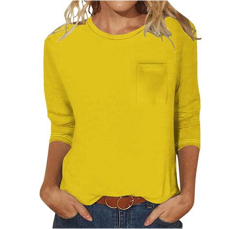 Scyoekwg 3/4 Sleeve Shirts for Women Trendy Crewneck Three-quarter ...