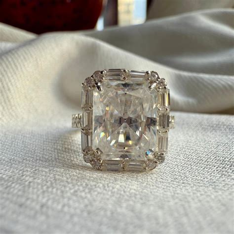 Moissanite Radiant Cut Halo Ring for Her – Less Diamond