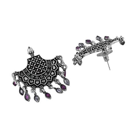 Yellow Chimes Earrings for Women and Girls Traditional Silver Oxidised ...