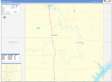 Moore County, TX Zip Code Wall Map Basic Style by MarketMAPS - MapSales