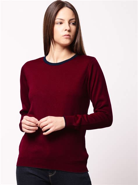 Buy Ether Women Maroon Solid Pullover - Sweaters for Women 6537720 | Myntra