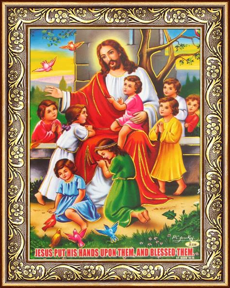 Avercart Jesus Christ with Kids Poster 5x7 inch Framed (with Frame Size ...