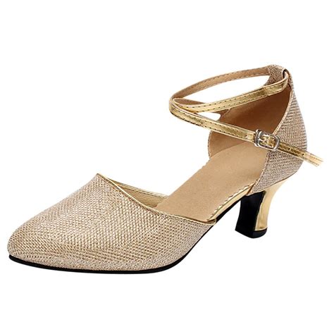 Pimfylm Gold Heels For Women Women's Pumps Closed Toe Low Block Heels ...