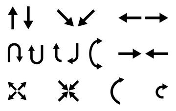 Collection of diverse black arrows indicating direction movement and ...