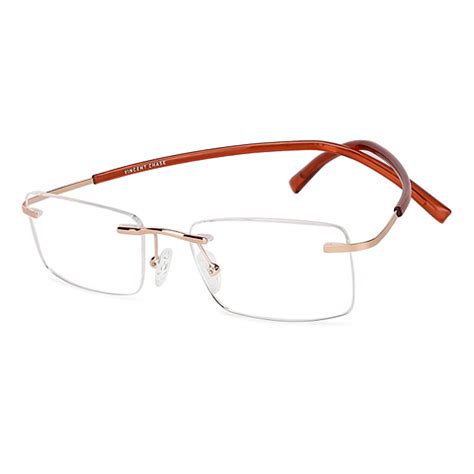 Buy Gold Brown Transparent Rimless Rectangle Vincent Chase SLEEK STEEL ...