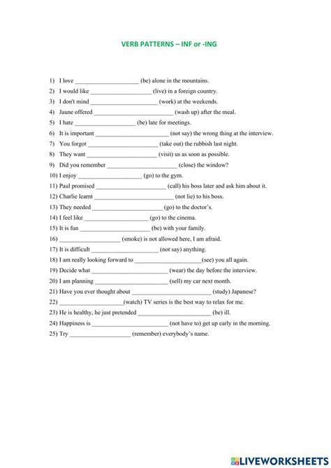 Verb Patterns Exercises 的图像结果