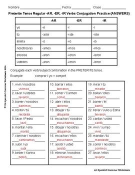 Preterite Tense Regular -AR, -ER, -IR Verbs Conjugation Practice