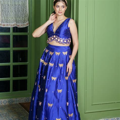 Royal Blue Bridal Lehenga | Butterfly Embroidered Designer Lehenga ...