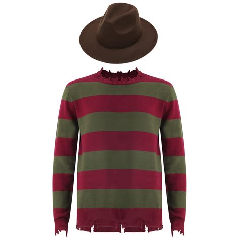 Gvnphal Freddy Sweater Adults Striped Jumper Knitted Sweater with Hat ...