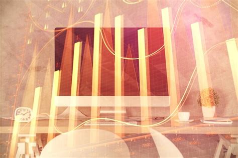 Multi exposure of financial graph drawing and office interior ...