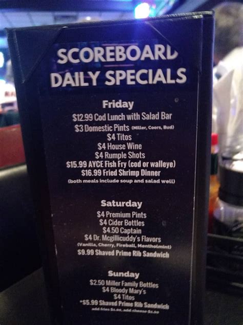 Menu at Scoreboard Sports Bar & Events by Hoffman House, Rockford