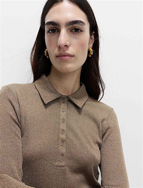 Buy Sparkly Collared Button Detail Long Sleeve Top at Marks & Spencer