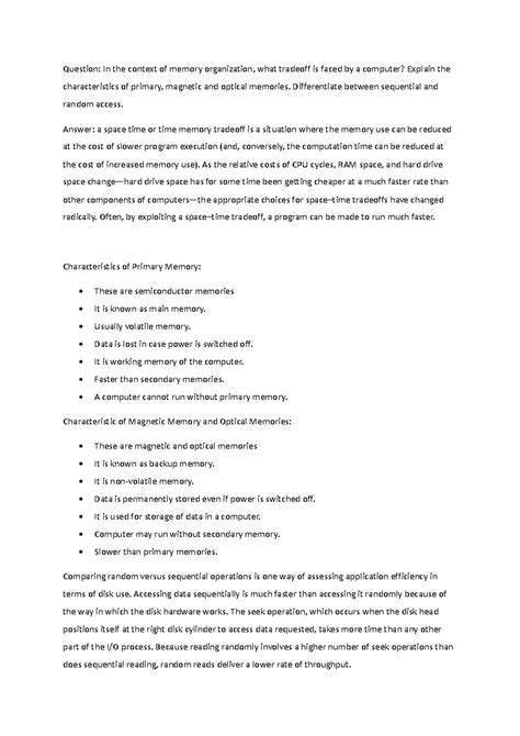 In the context of memory organization what tradeoff is faced by a ...