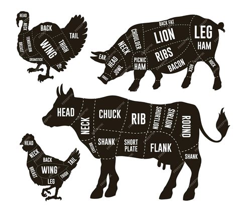 Premium Vector | Livestock Cuts Diagram set monochrome